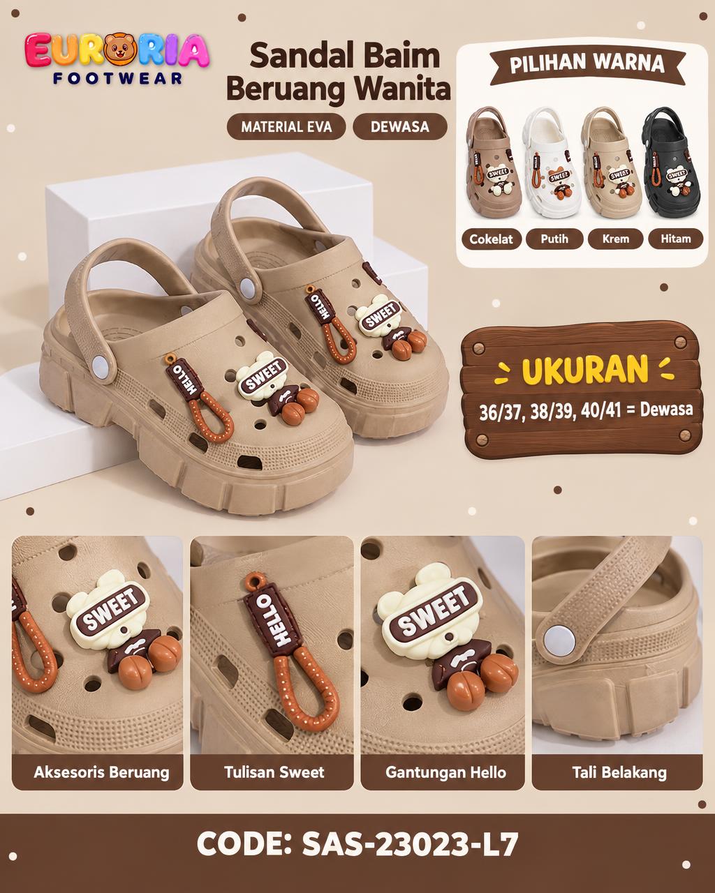 Sandal Trendy Wanita Dewasa dengan Aksesori Boneka Sweet