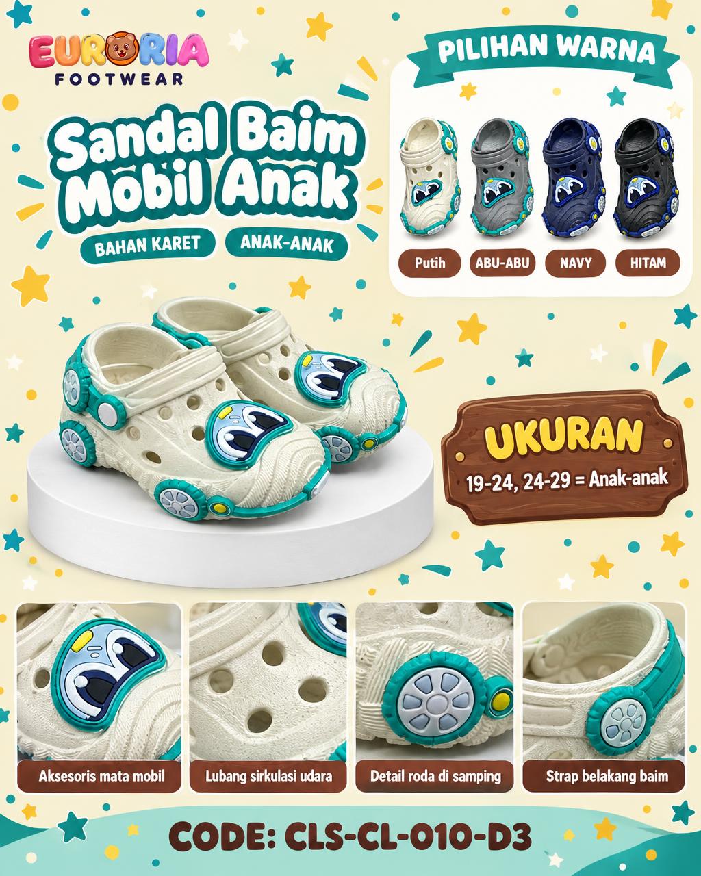 Sandal Anak Laki-Laki Karakter Mobil Lucu dan Keren