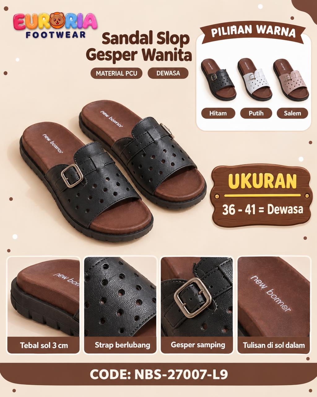 Sandal Slop Gesper Lubang Wanita