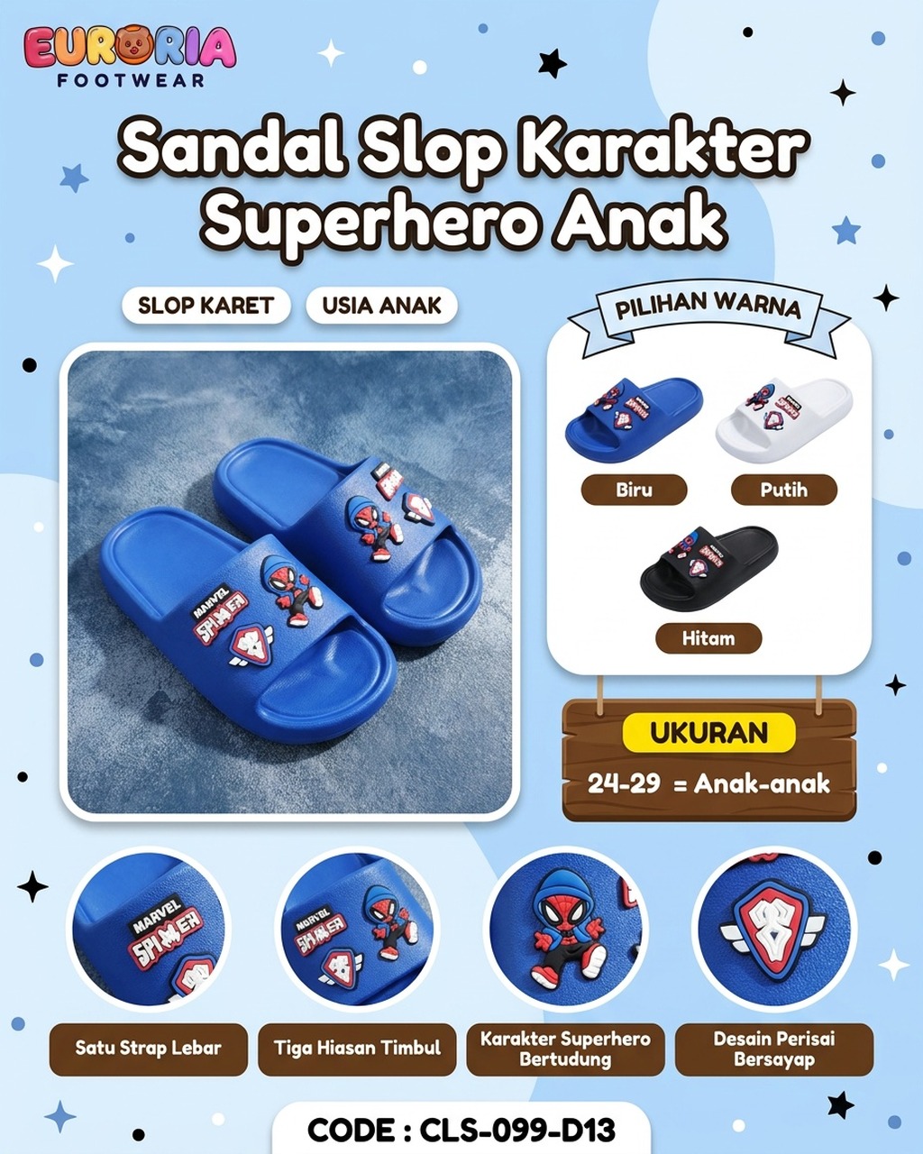 Sandal Anak Laki-Laki Karakter Superhero Keren Lucu