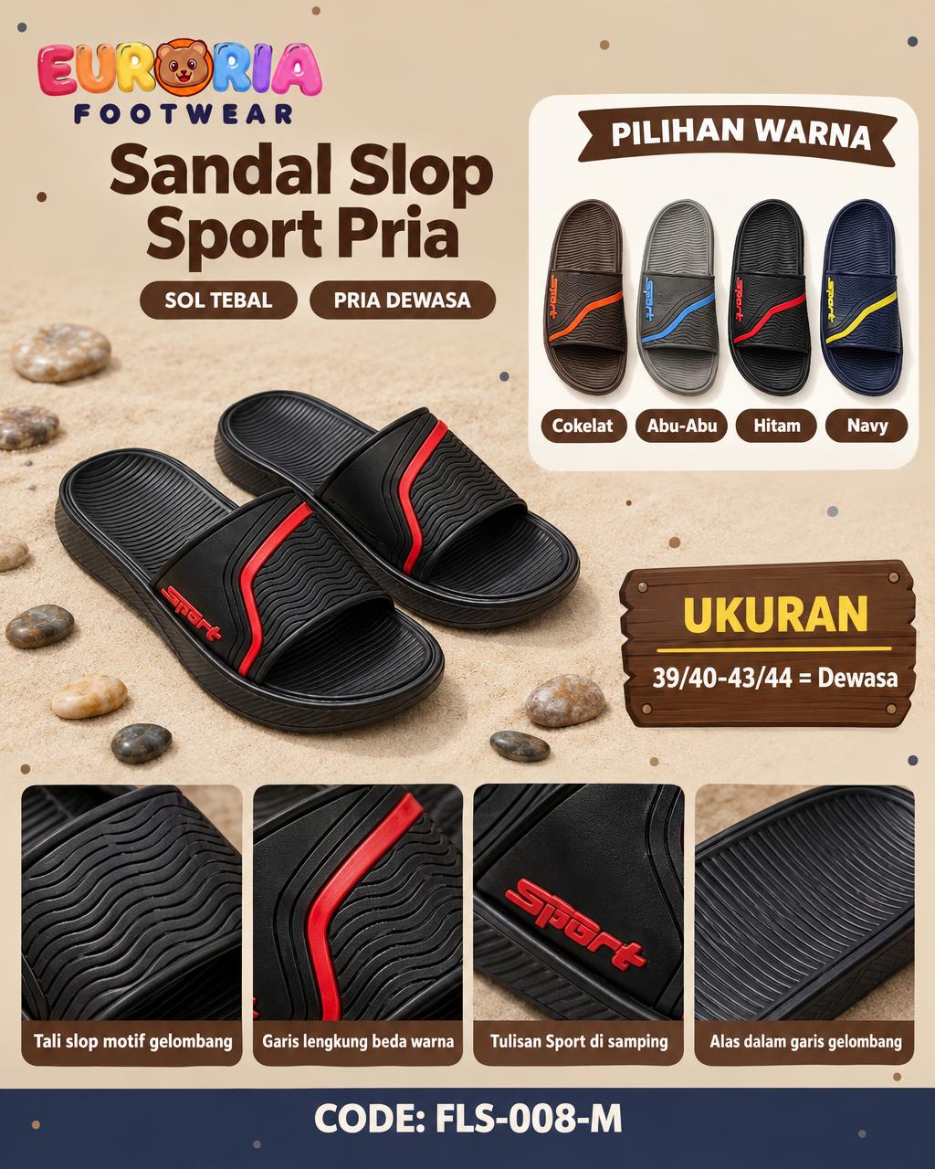 Sandal Slop Pria Dewasa Sporty Bahan EVA Premium Ringan dan Nyaman