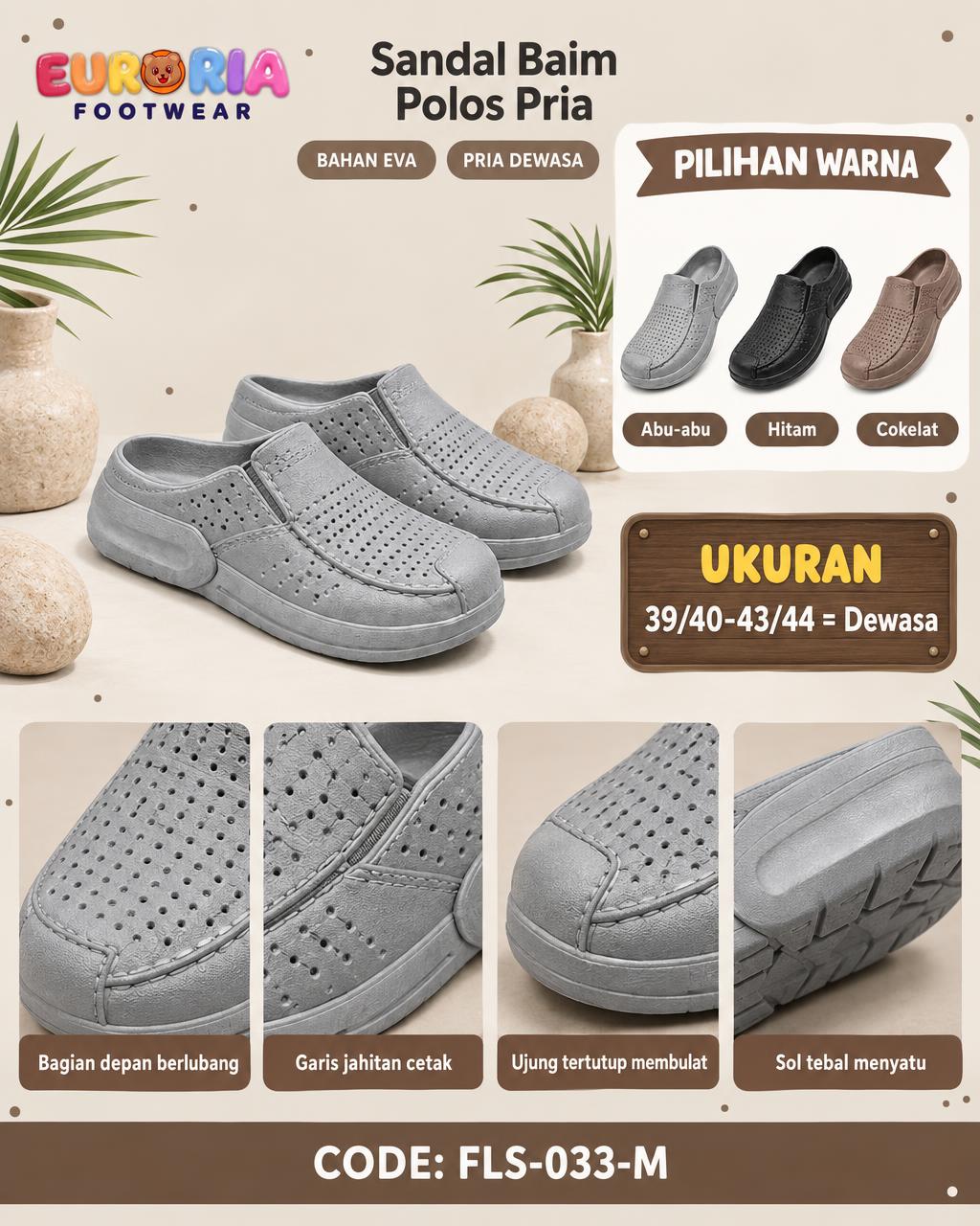 Sandal Pria Dewasa Kasual Berlubang Nyaman untuk Sehari-hari