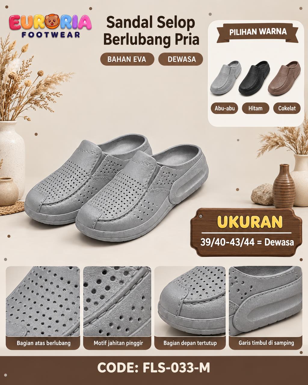 Sandal Pria Dewasa Kasual Berlubang Nyaman untuk Sehari-hari