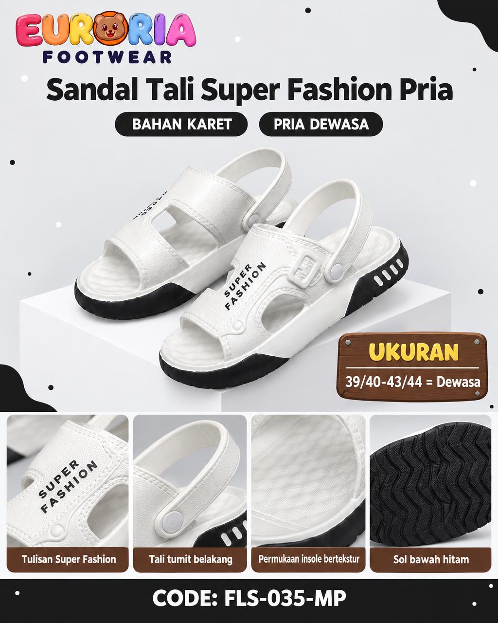 Sandal Tali Pria Sporty Desain Modern Putih Hitam