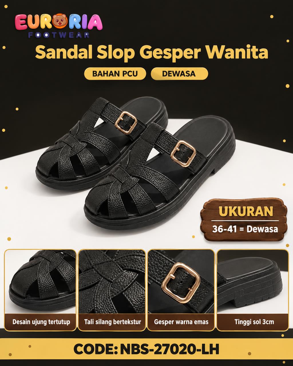 Sandal Wanita Dewasa Model Fisherman Tali Silang Gesper Emas