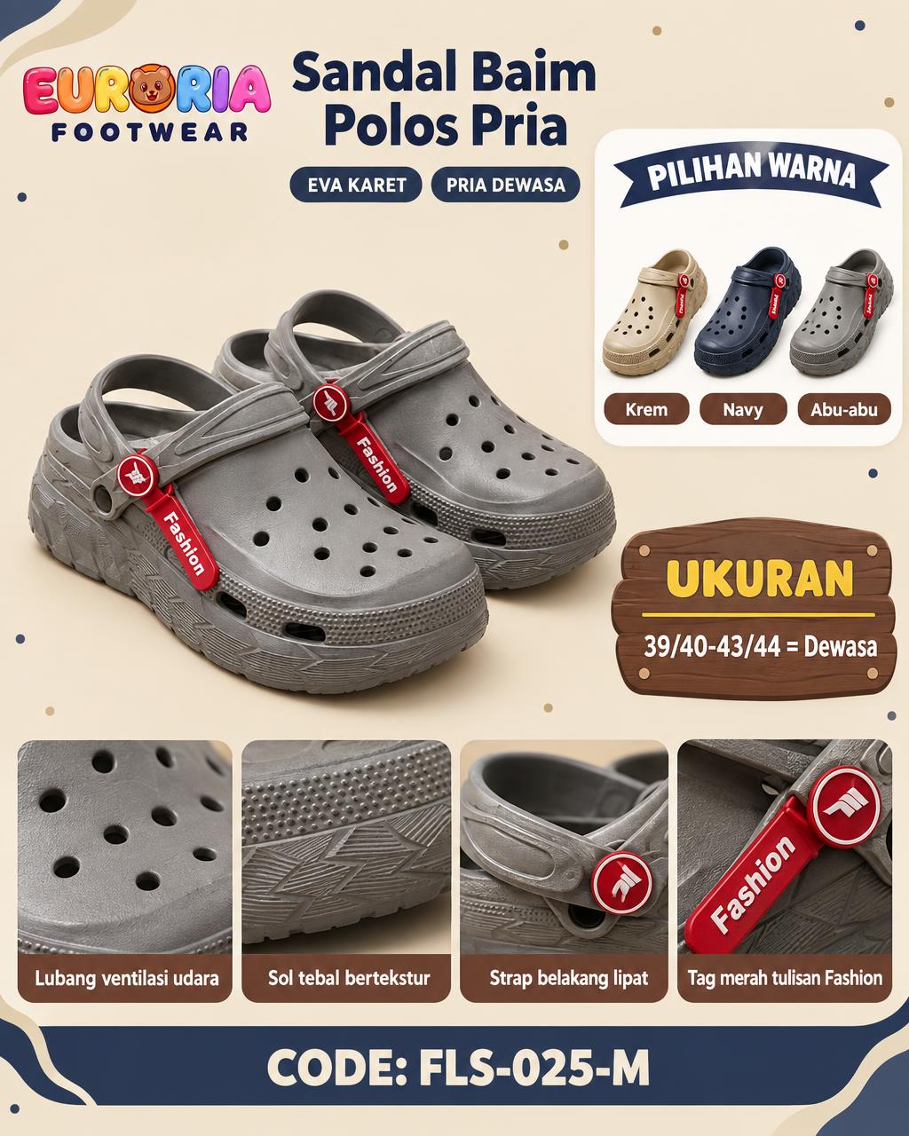Sandal Baim Pria Dewasa Sol Tebal 5.5cm Super Ringan dan Empuk