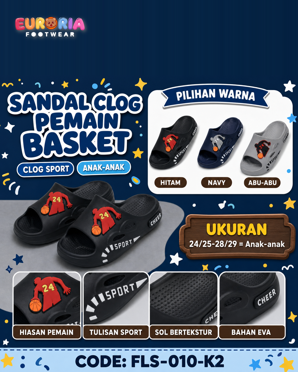 Sandal Slop Pemain Basket Anak