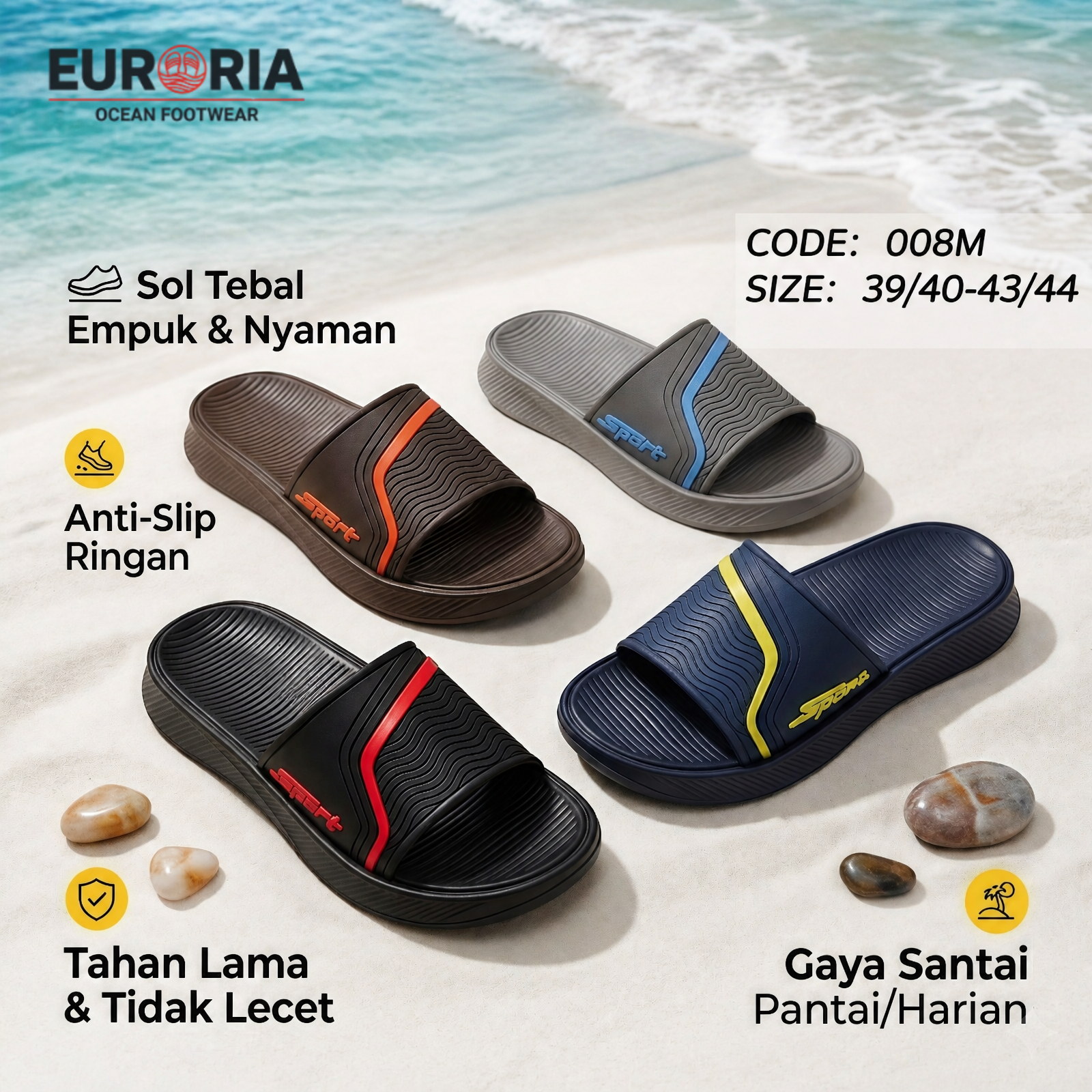 Sandal Slop Pria Dewasa Sporty Bahan EVA Premium Ringan dan Nyaman