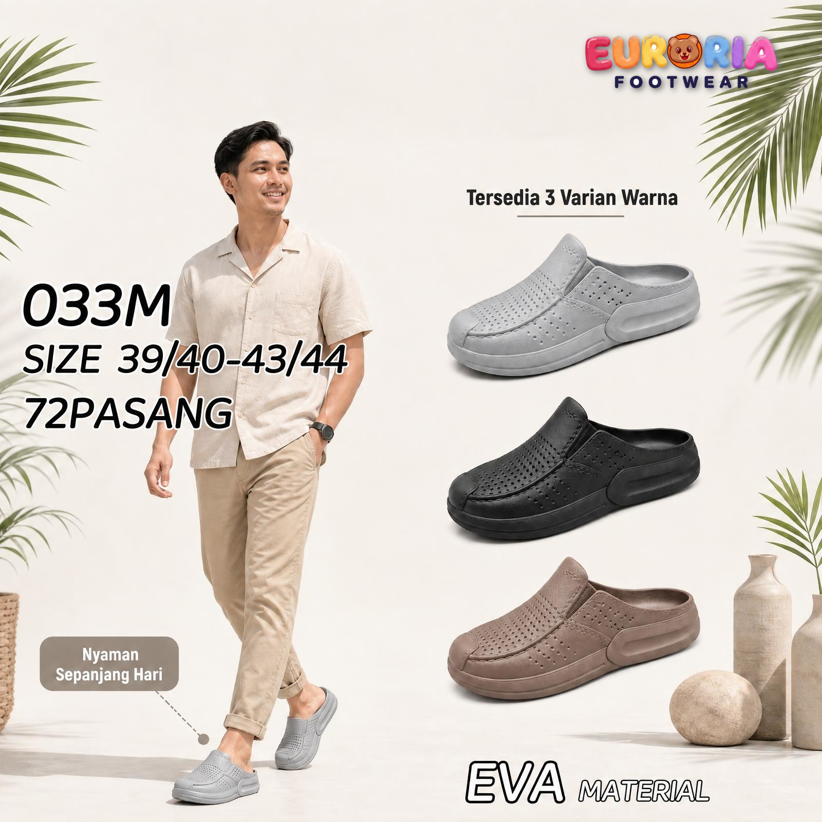 Sandal Pria Dewasa Kasual Berlubang Nyaman untuk Sehari-hari