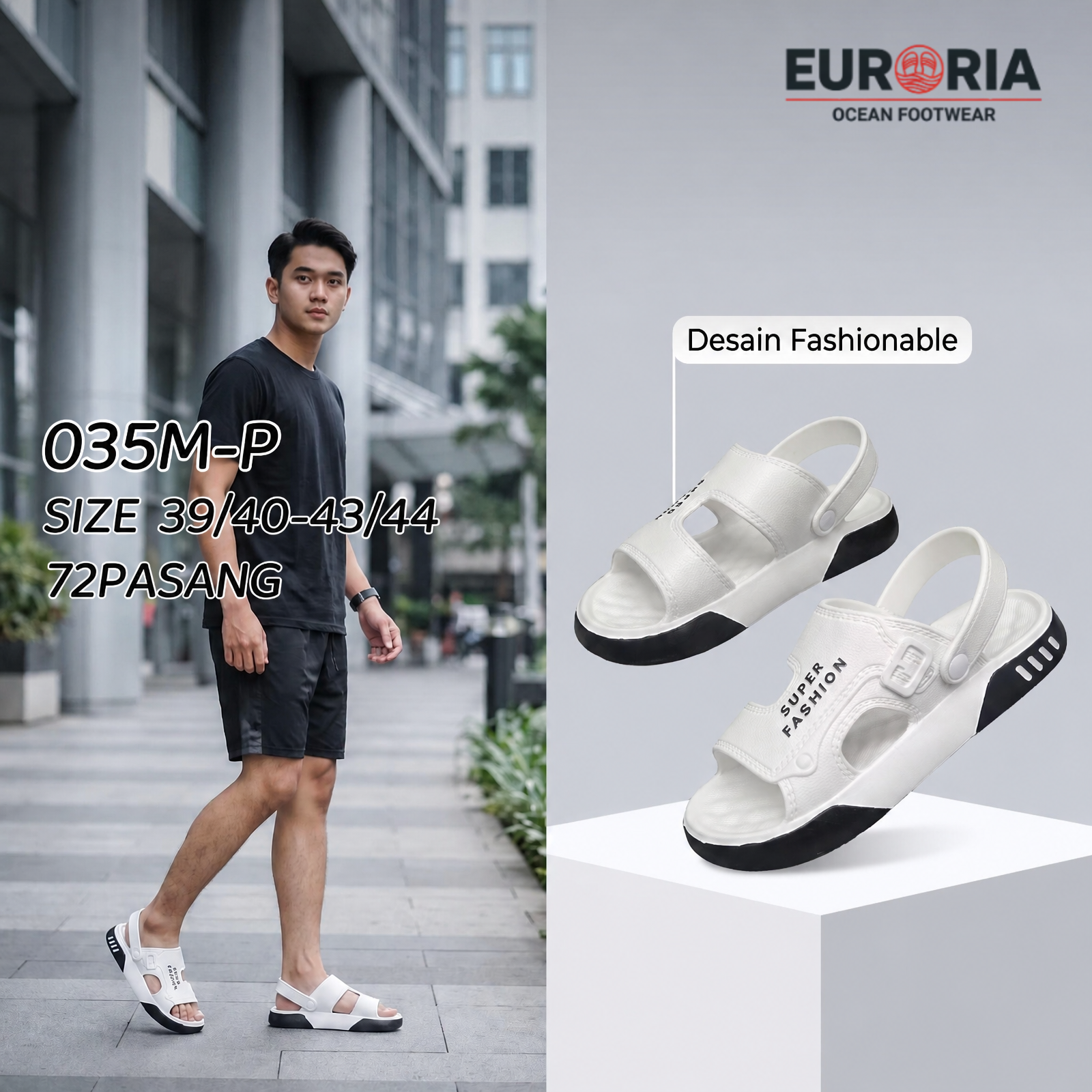 Sandal Tali Pria Sporty Desain Modern Putih Hitam
