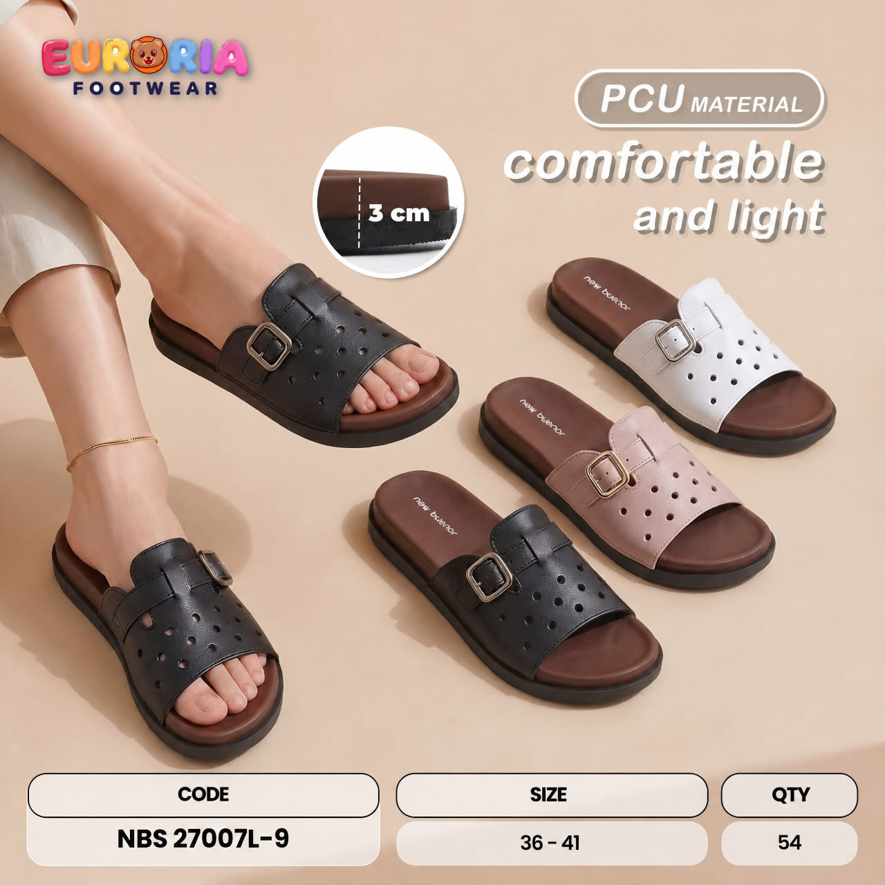 Sandal Slop Gesper Lubang Wanita