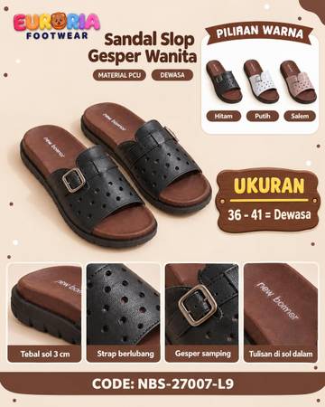 Sandal Slop Gesper Lubang Wanita